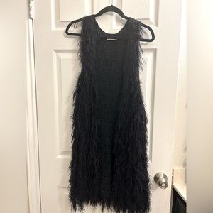 Cotton Candy- long, black fur vest- size S/M